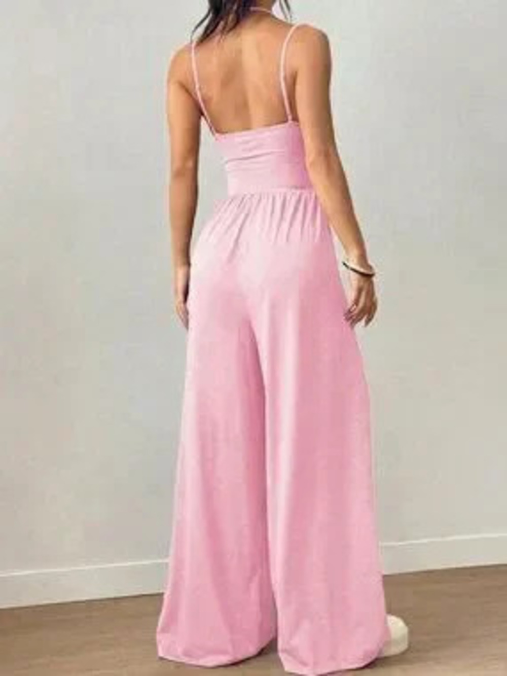 ZARA Pink Casual Women's Pleated Loose Straight Leg Wide-Leg One-Piece Jumpsuit